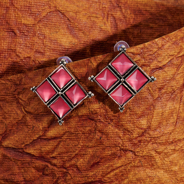 Teejh Dhamini Pastel Pink Silver Oxidised Earrings