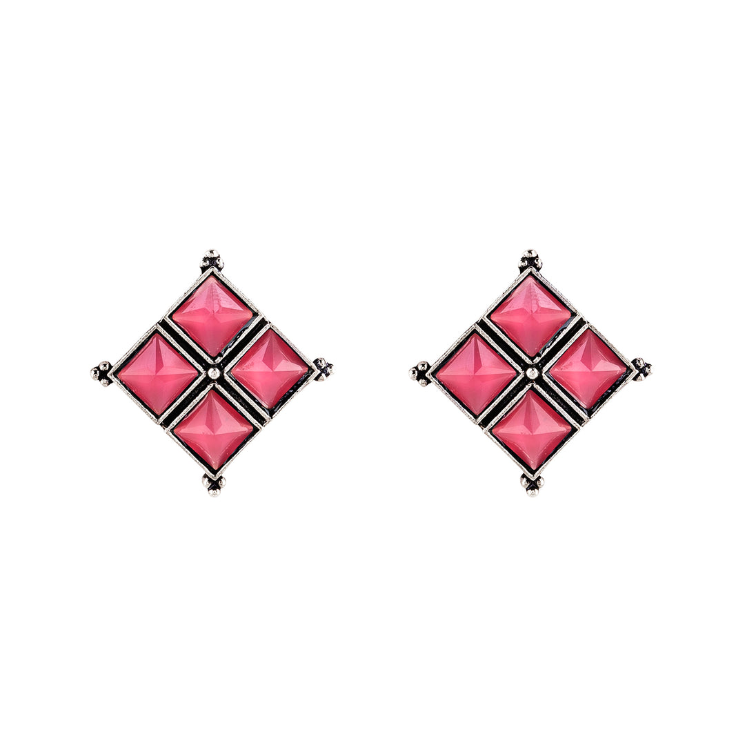 Teejh Dhamini Pastel Pink Silver Oxidised Earrings