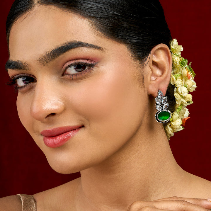 Teejh Madhurai Green Silver Oxidised Earrings
