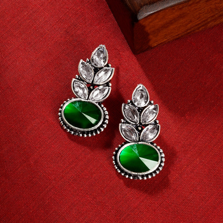 Teejh Madhurai Green Silver Oxidised Earrings