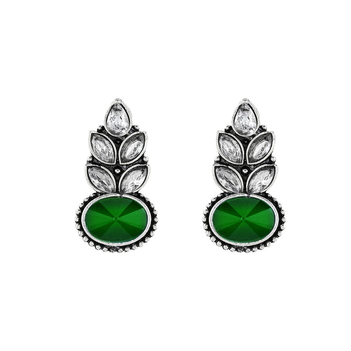 Teejh Madhurai Green Silver Oxidised Earrings