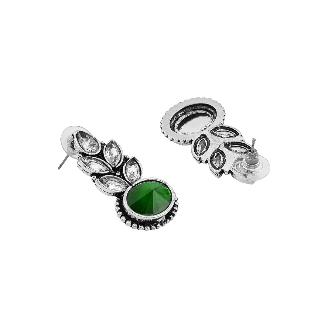 Teejh Madhurai Green Silver Oxidised Earrings
