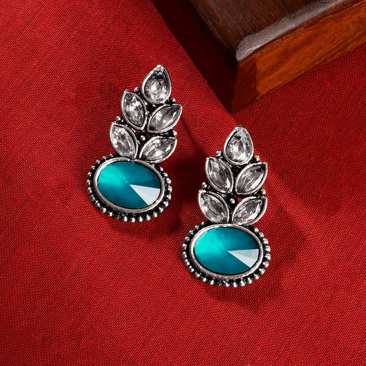 Teejh Madhurai Teal Silver Oxidised Earrings