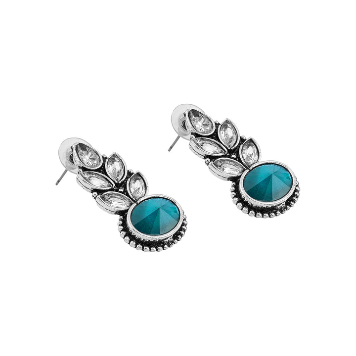 Teejh Madhurai Teal Silver Oxidised Earrings