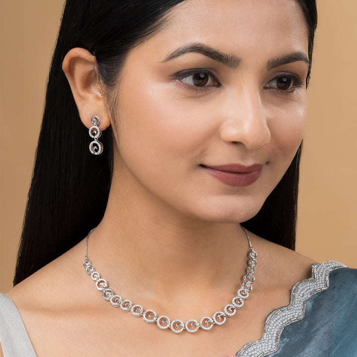 Teejh Rajput Radiance Silver Necklace Set With CZ White Stones