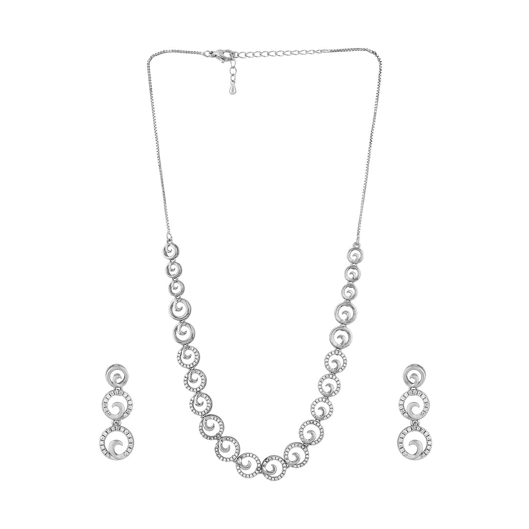 Teejh Rajput Radiance Silver Necklace Set With CZ White Stones