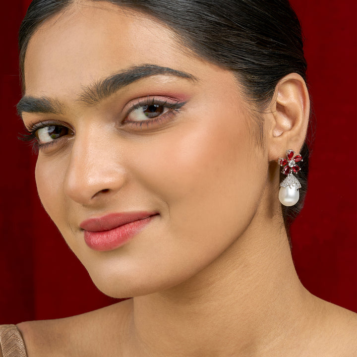 Teejh Almaz Silver and Red Earring