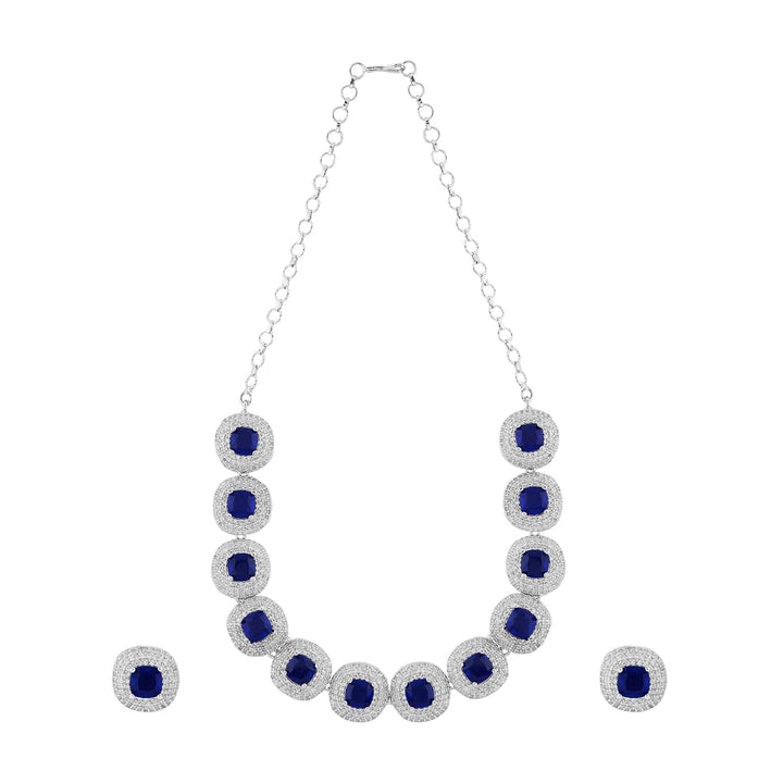 Teejh Celeste Silver Blue Stone Necklace Set