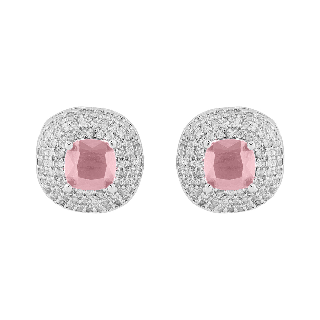 Teejh Celeste Silver Pink Stone Necklace Set