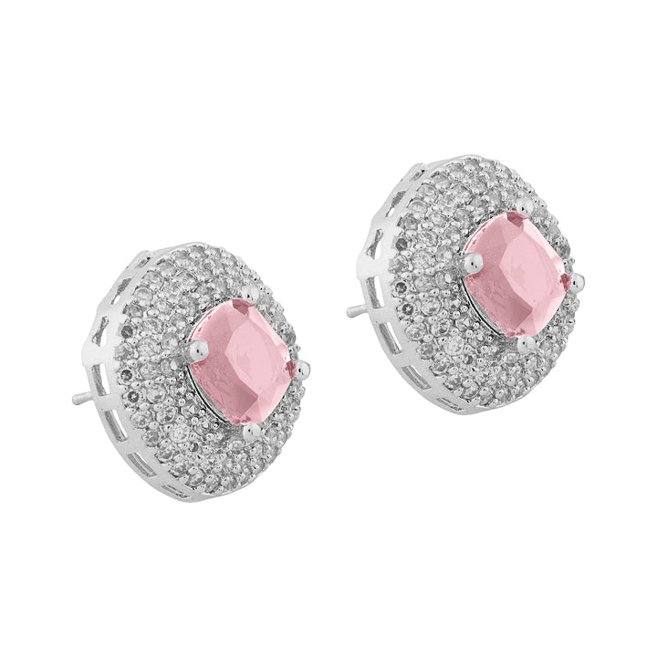 Teejh Celeste Silver Pink Stone Necklace Set