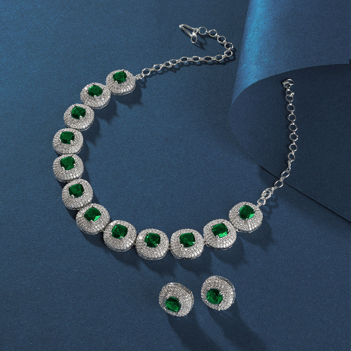 Teejh Celeste Silver Green Stone Necklace Set
