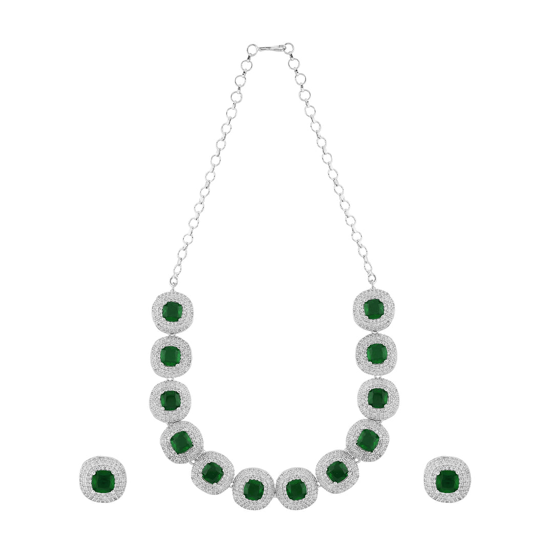Teejh Celeste Silver Green Stone Necklace Set