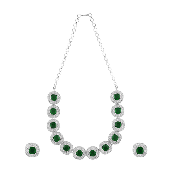 Teejh Celeste Silver Green Stone Necklace Set