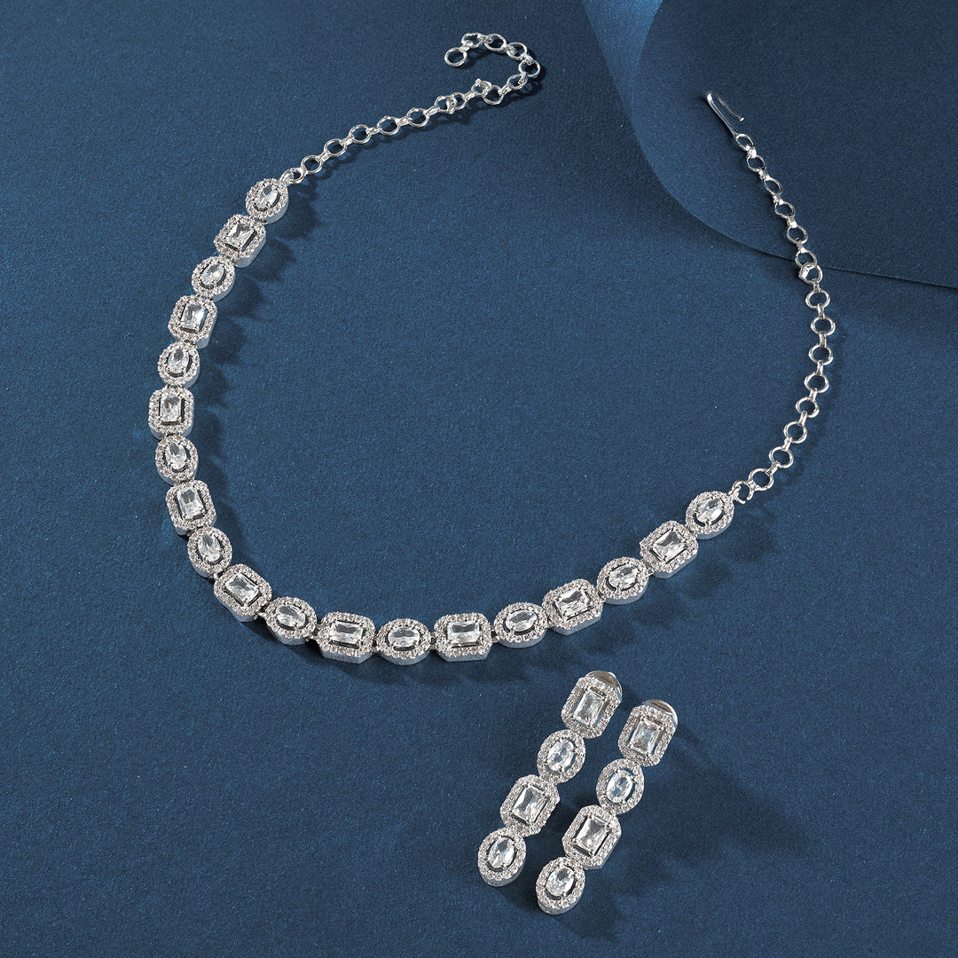 Teejh Elysia Silver and White stone Necklace set
