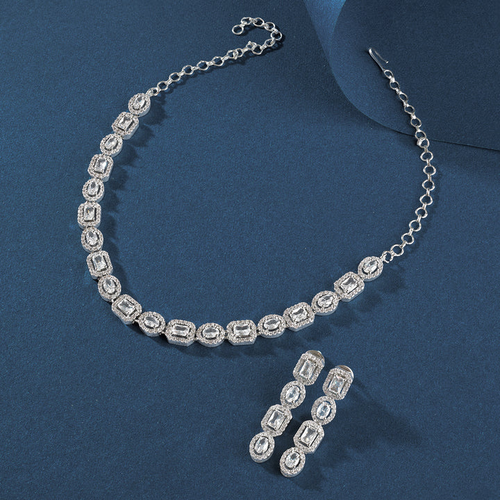 Teejh Elysia Silver and White stone Necklace set