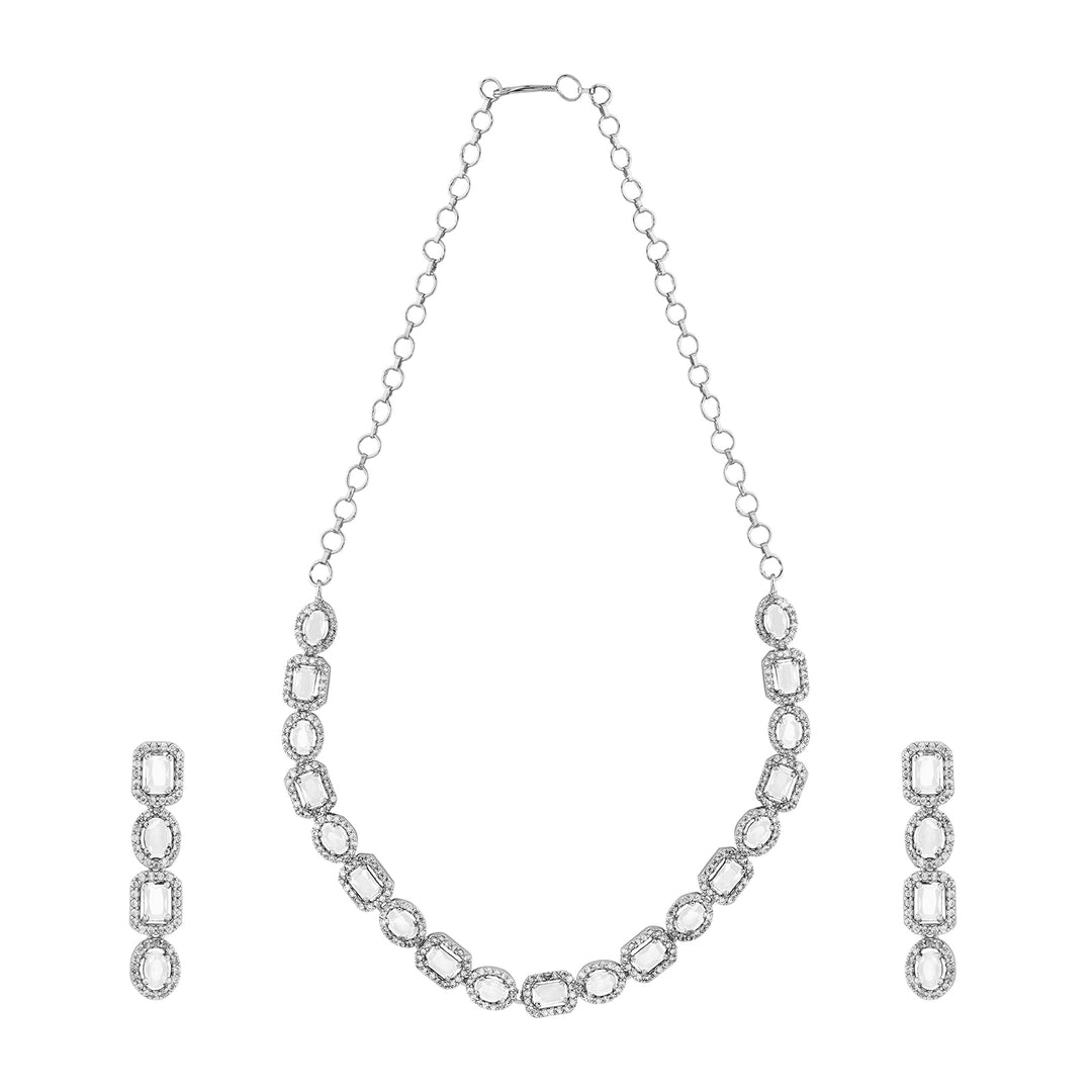 Teejh Elysia Silver and White stone Necklace set