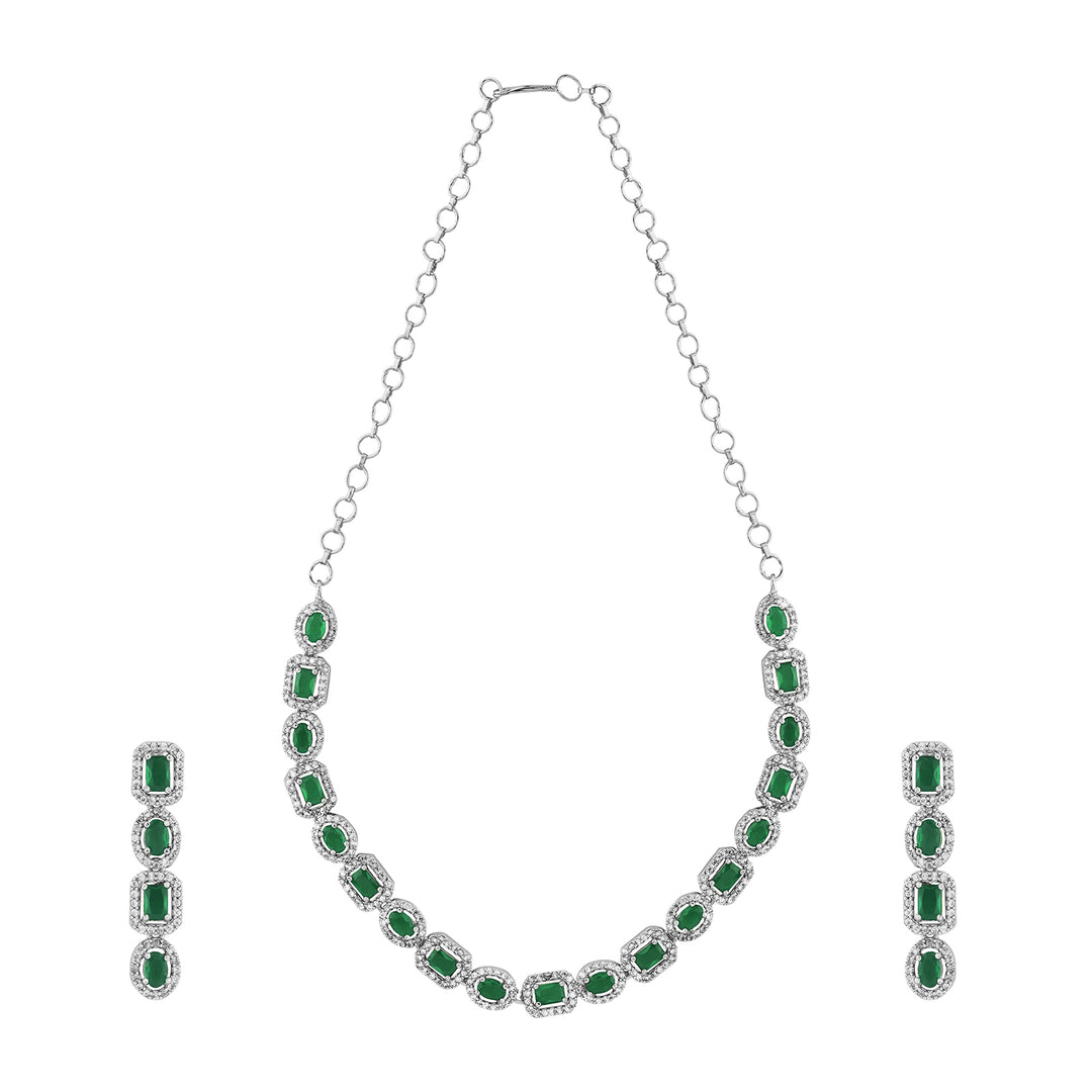 Teejh Elysia Silver and Green stone Necklace set