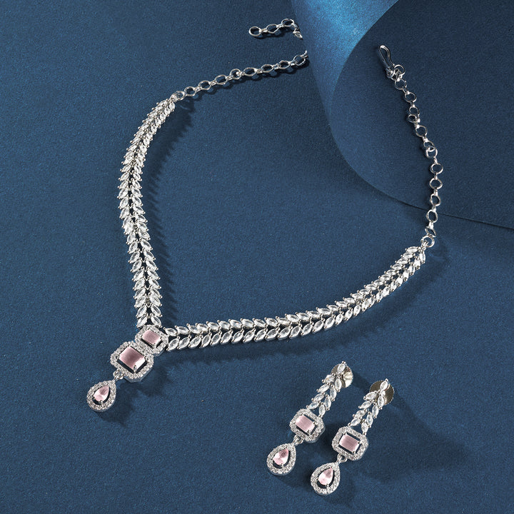 Teejh Sparki Silver and Pink Stone Necklace set