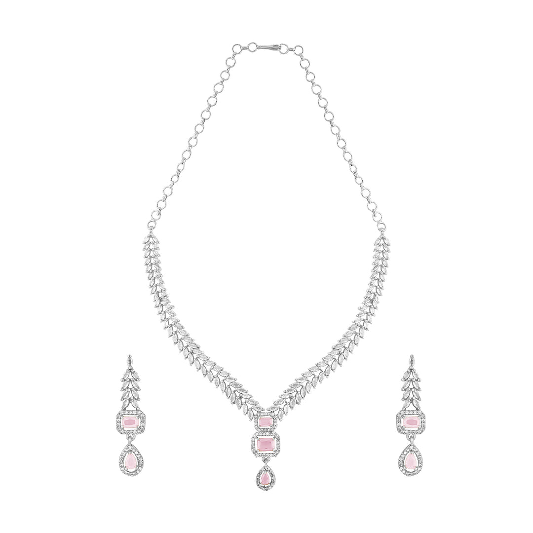 Teejh Sparki Silver and Pink Stone Necklace set