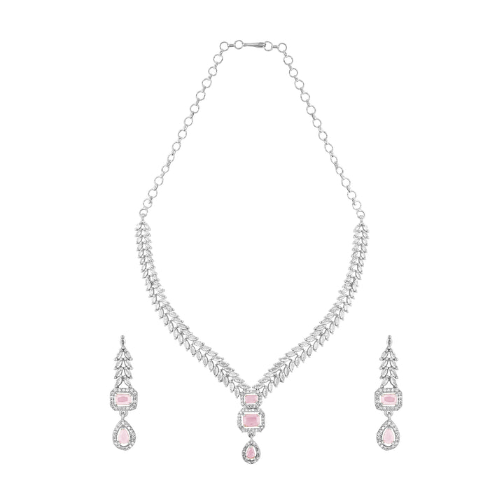 Teejh Sparki Silver and Pink Stone Necklace set