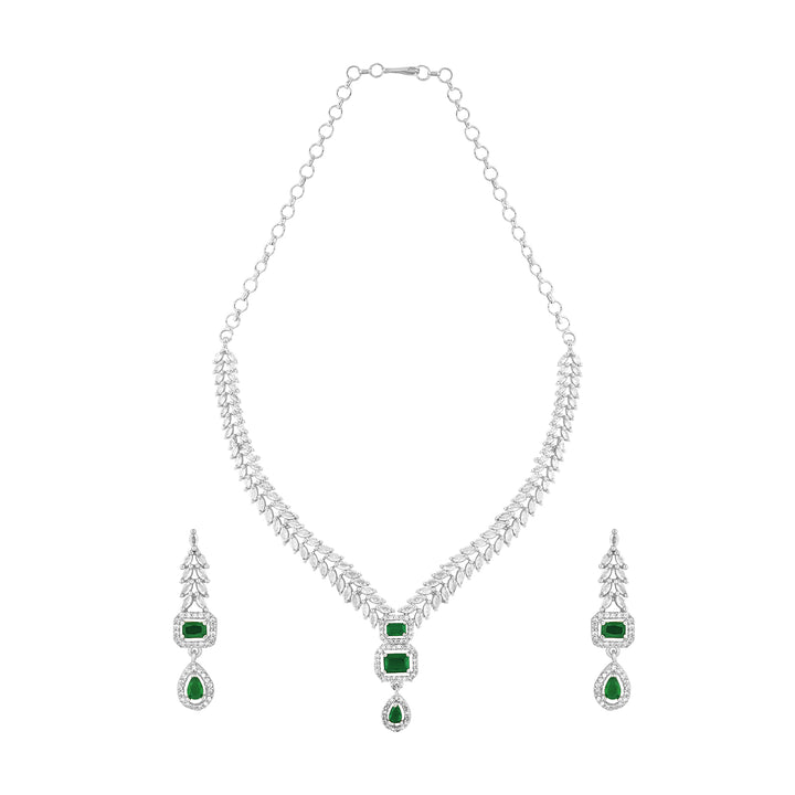 Teejh Sparki Silver and Green Stone Necklace set