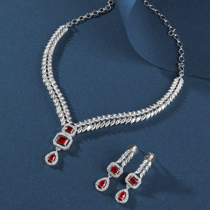 Teejh Sparki Silver and Red Stone Necklace set