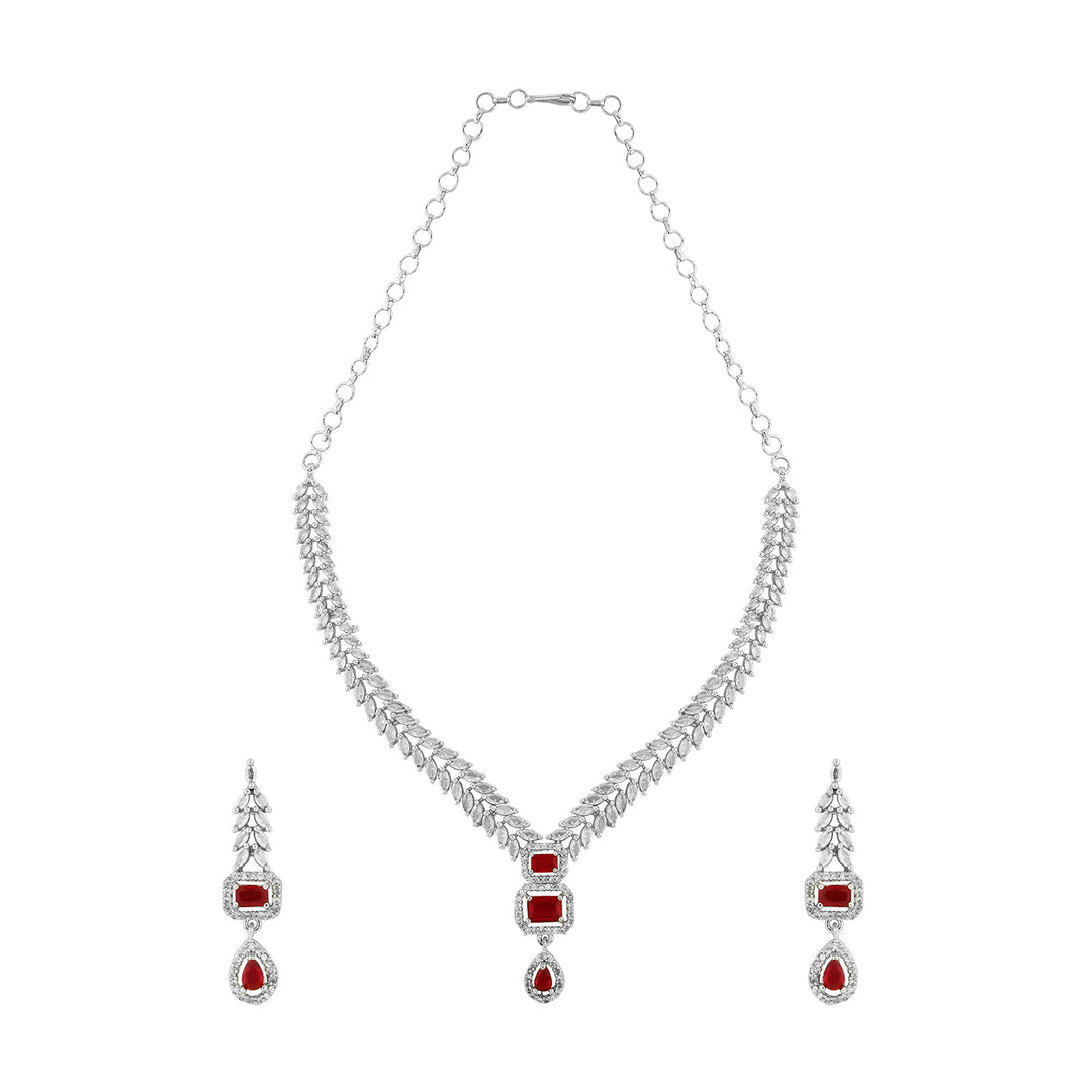 Teejh Sparki Silver and Red Stone Necklace set