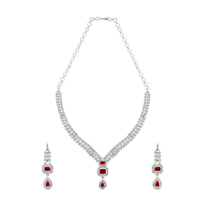 Teejh Sparki Silver and Red Stone Necklace set