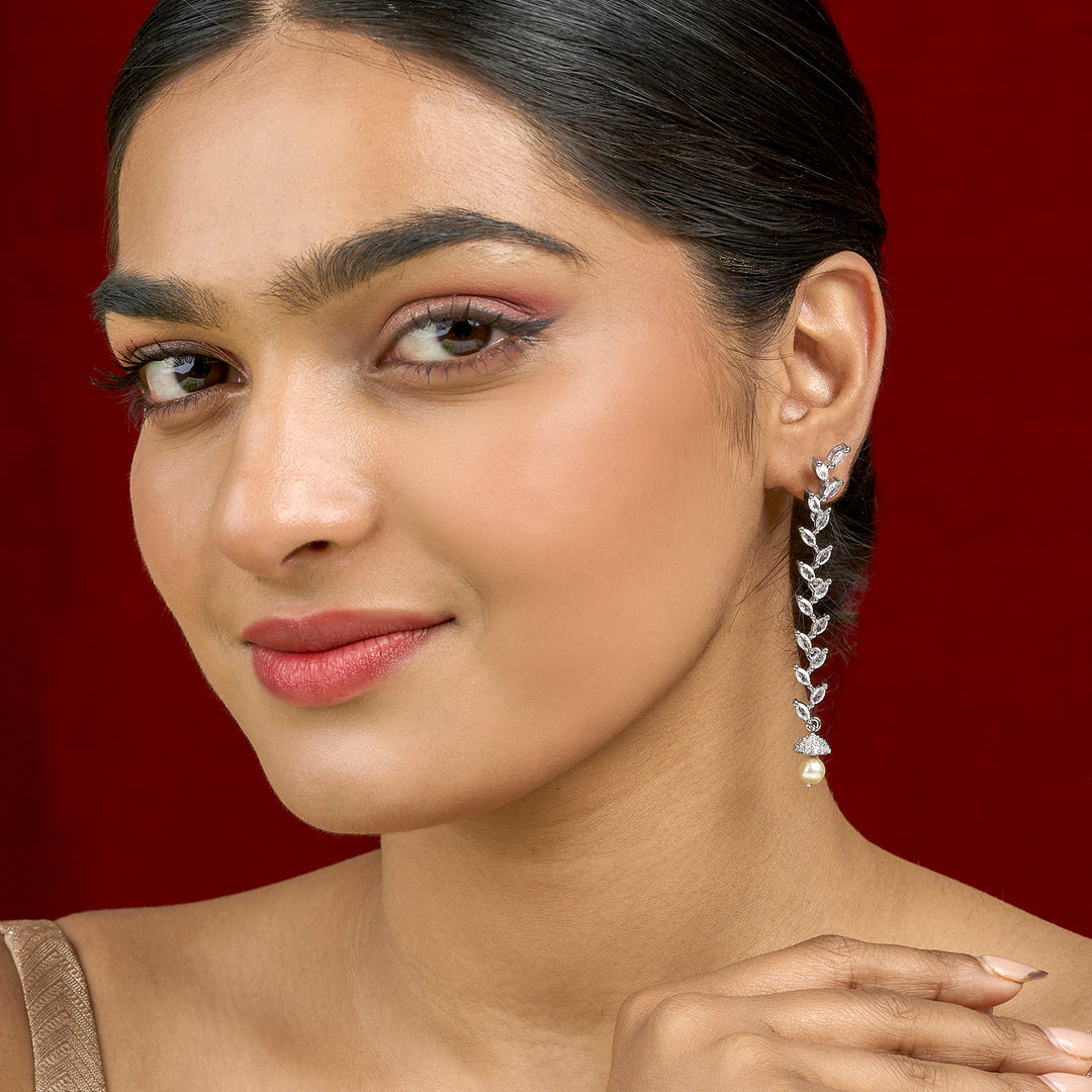 Teejh Shimmera Silver and White Earrings