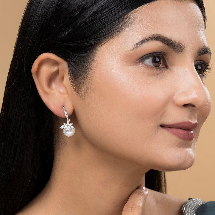 Teejh Aura Silver and White Pearl Earrings
