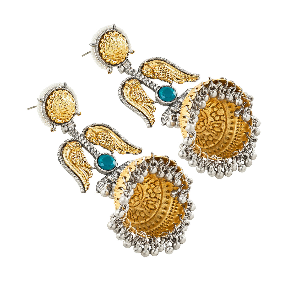 Teejh Sohi Green Stone Dual Tone Jhumkas
