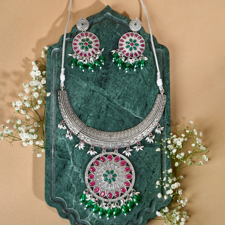 Teejh Aarzaa Silver Ghungroo Necklace Set