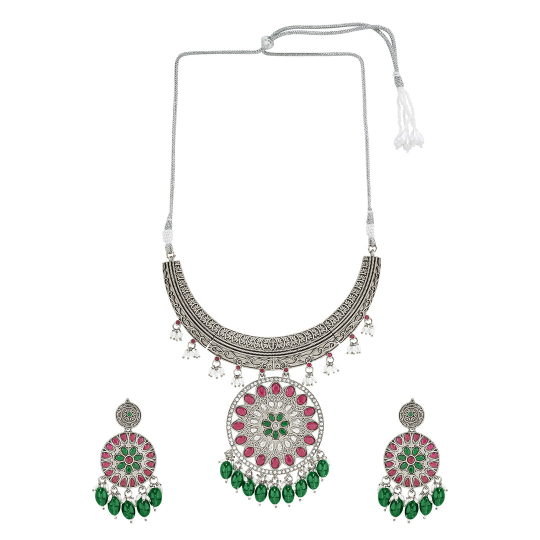 Teejh Aarzaa Silver Ghungroo Necklace Set