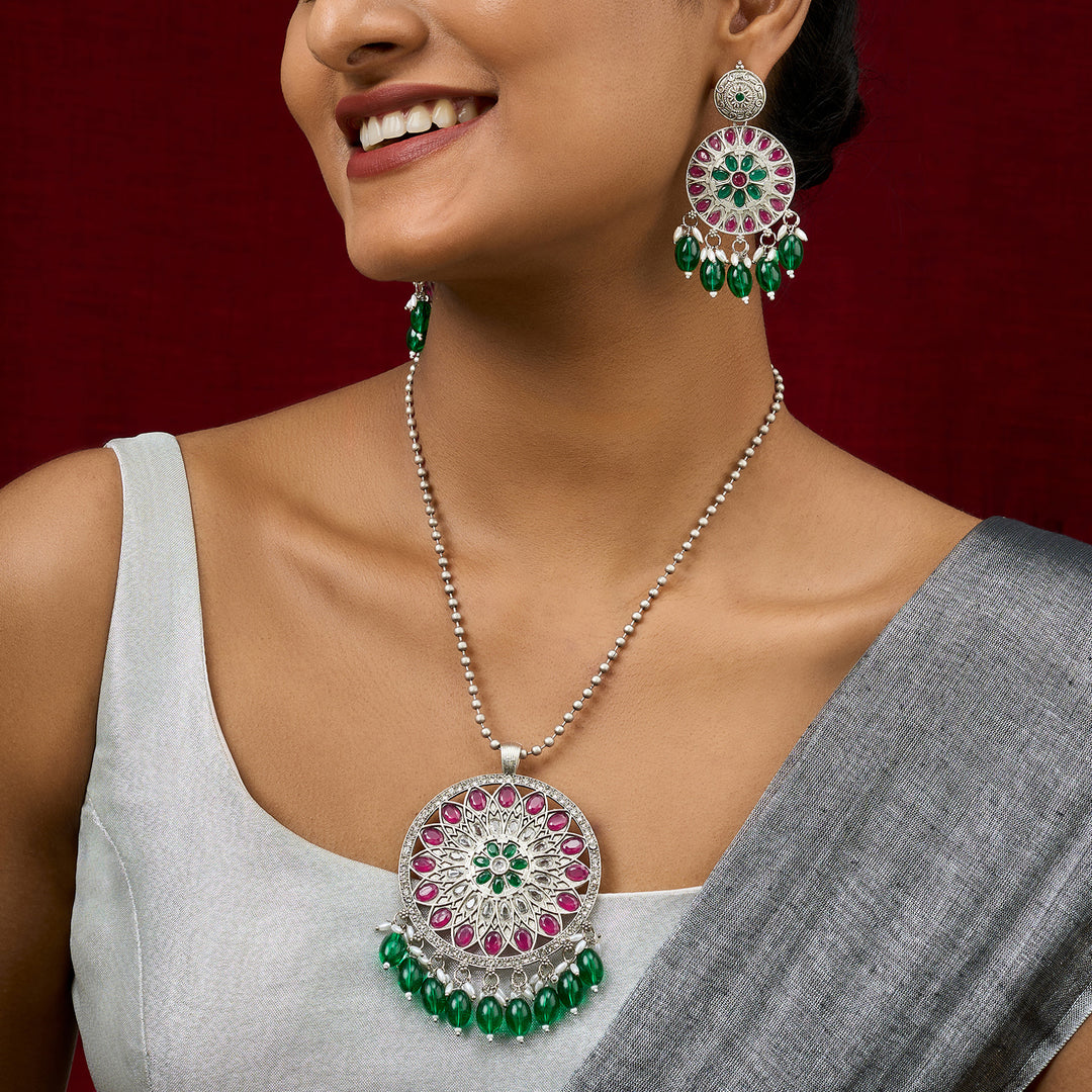 Teejh Rupika Beaded Silver Necklace Set
