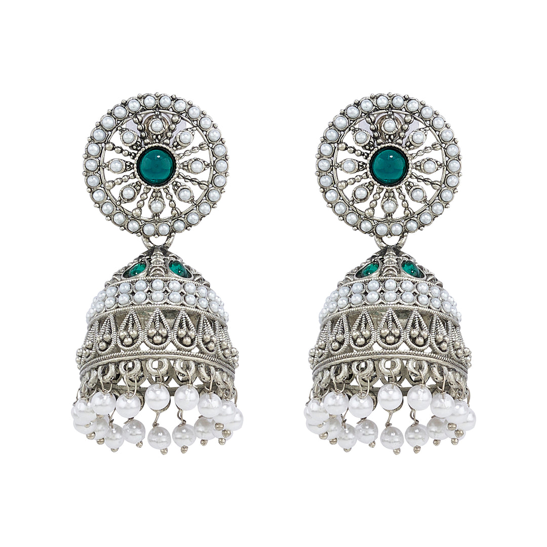 Teejh Hiran Silver Green Jhumka
