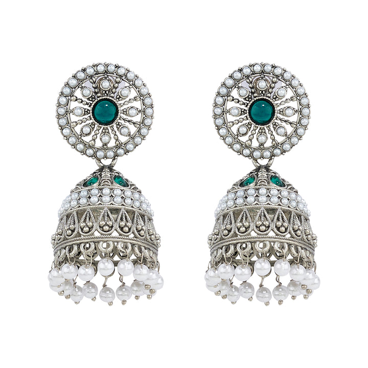 Teejh Hiran Silver Green Jhumka