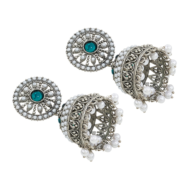 Teejh Hiran Silver Green Jhumka