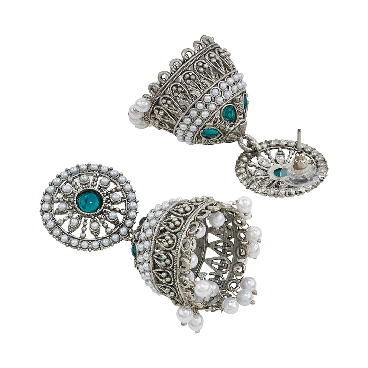 Teejh Hiran Silver Green Jhumka