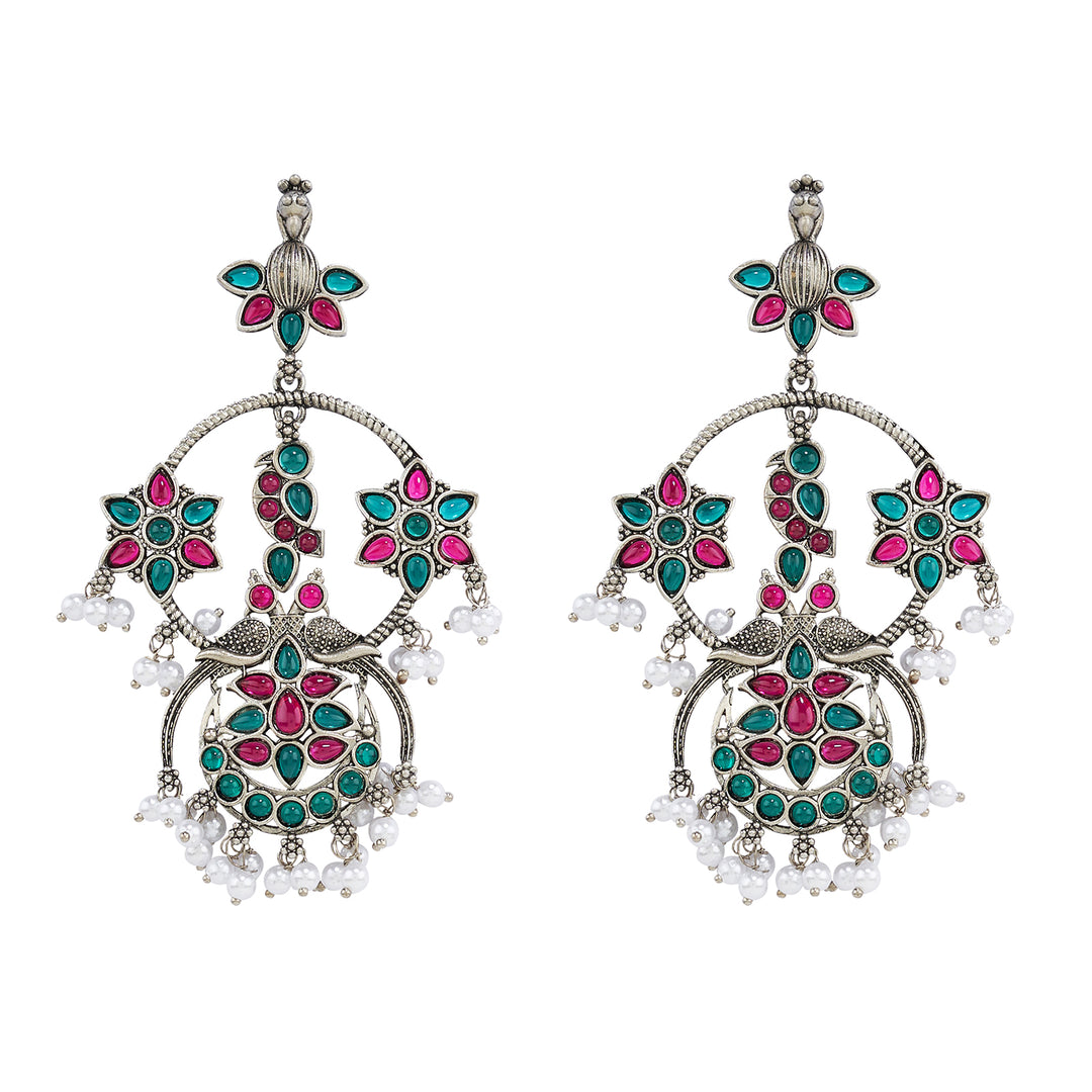 Teejh Mayi Silver Red and Green Danglers