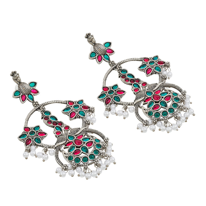 Teejh Mayi Silver Red and Green Danglers