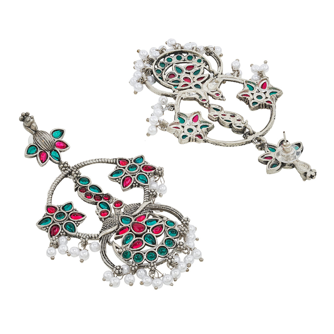 Teejh Mayi Silver Red and Green Danglers