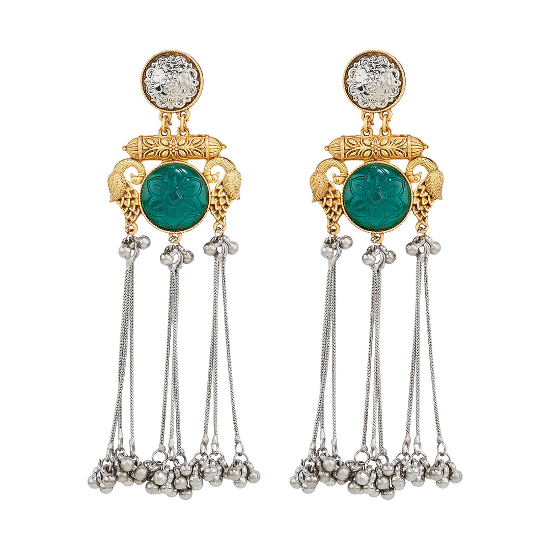 Teejh Tari Dual Tone Green Stone Danglers