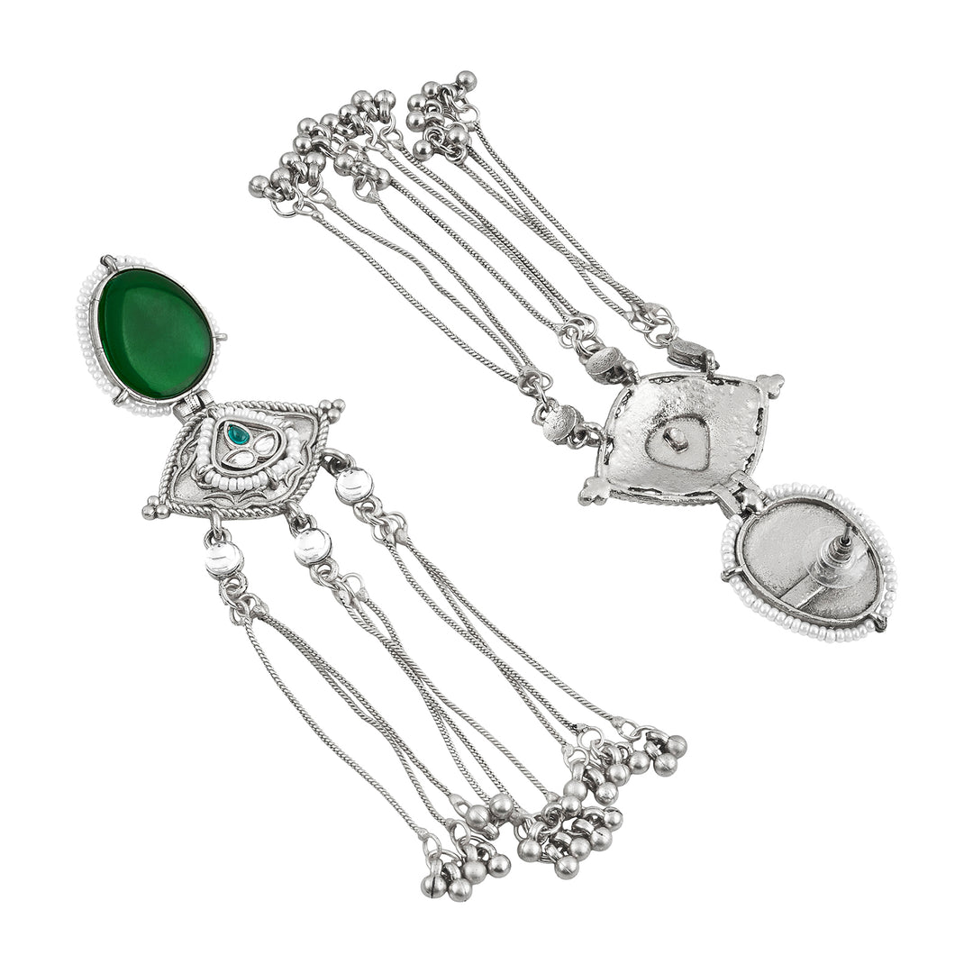 Teejh Kanira Green Silver Dangler Earrings