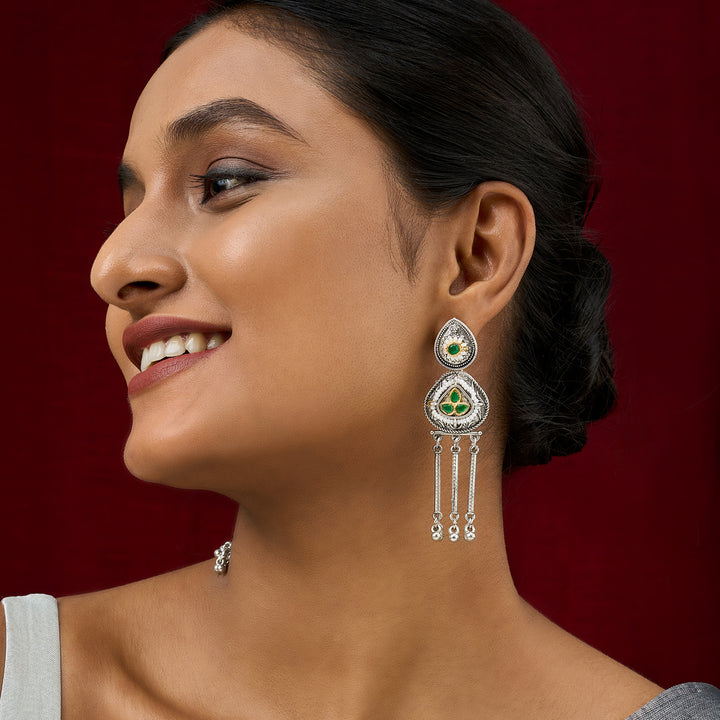 Teejh Amara Silver Green Stone Danglers