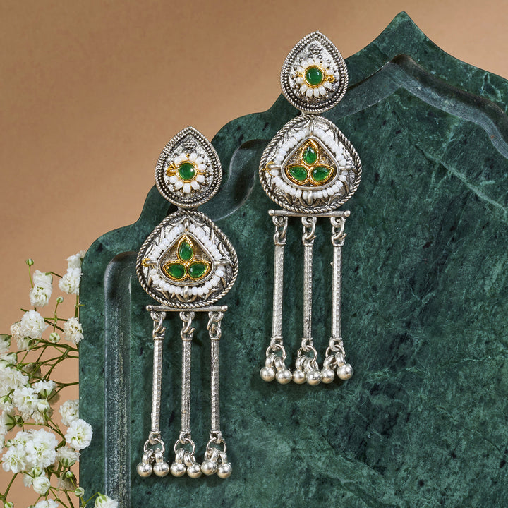 Teejh Amara Silver Green Stone Danglers