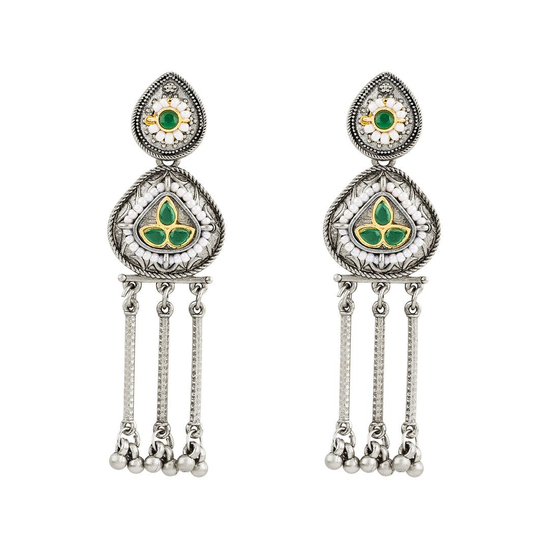 Teejh Amara Silver Green Stone Danglers