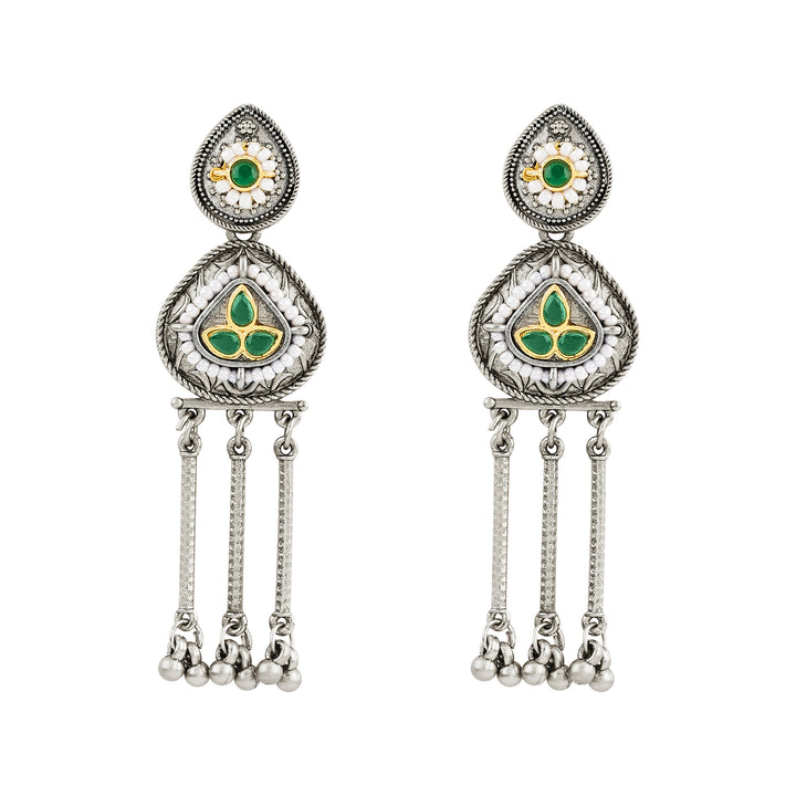 Teejh Amara Silver Green Stone Danglers