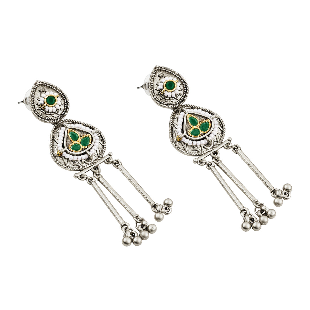 Teejh Amara Silver Green Stone Danglers