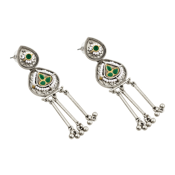 Teejh Amara Silver Green Stone Danglers