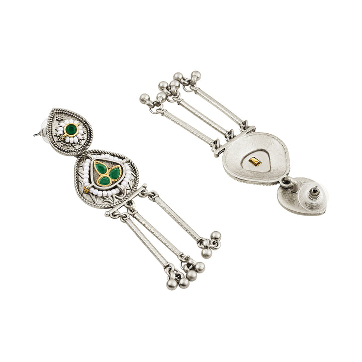 Teejh Amara Silver Green Stone Danglers